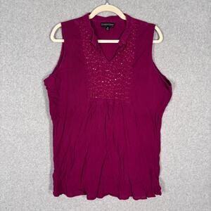 Greater Good Top 1X Beaded Crinkle Textured Cotton Embellished Boho Resort Artsy